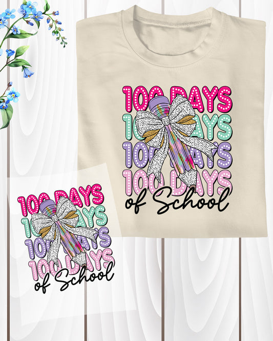 Coquette 100 Days of School Pencil DTF Transfer, Ready to Press Heat Transfer for Shirts, Fun 100 Days of School Pencil Design, UV Sticker