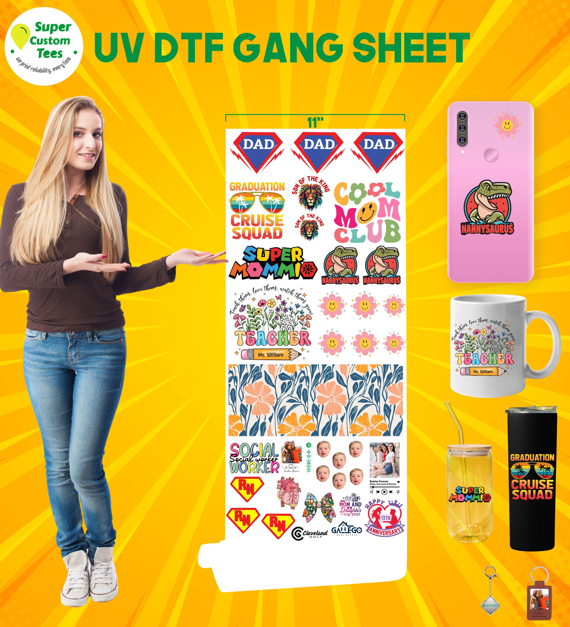 Custom UV DTF Transfers Stickers Gang Sheet - Build Your Gang Sheets