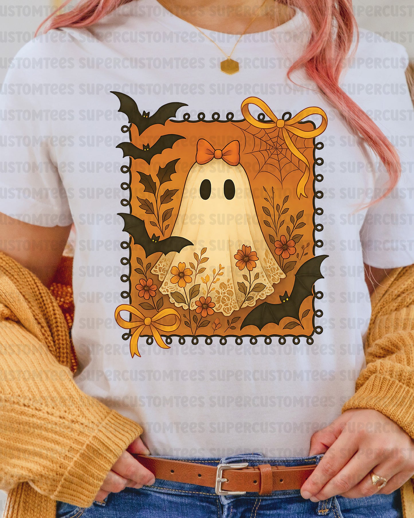 Cute Floral Ghost Autumn DTF Transfer Ready to Press