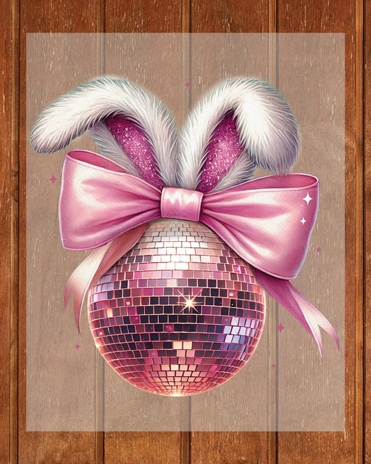 Disco Ball Coquette Easter Bunny DTF Transfers Ready To Press