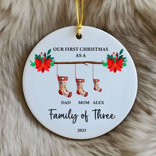 Family of Three Christmas Ornament With Custom Names
