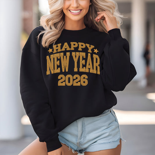 Faux Yarn Happy New Year 2026 DTF Transfer, Ready to Press Heat Transfer for Shirts, Festive Holiday Faux Yarn New Year Design, UV Sticker