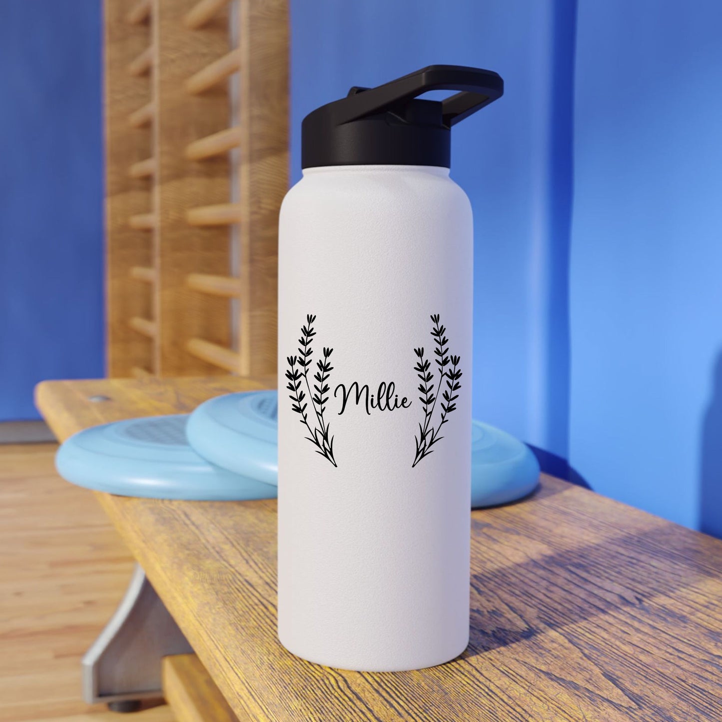Floral Custom Name Stainless Steel Water Bottle