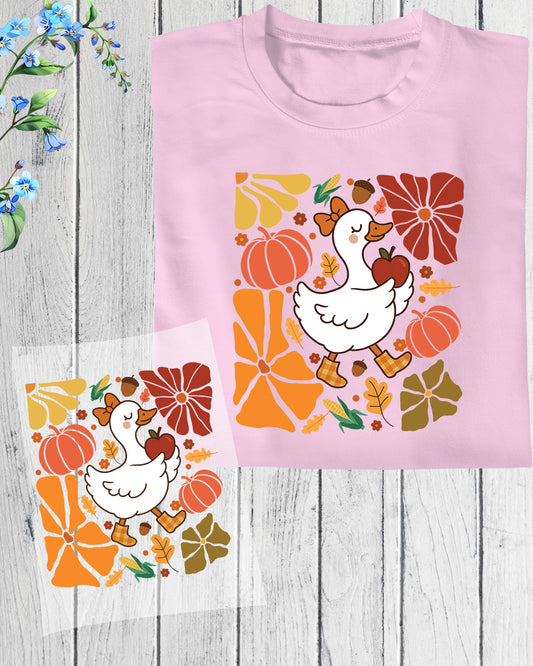 Floral Autumn Goose Pumpkin DTF Transfer Ready to Press