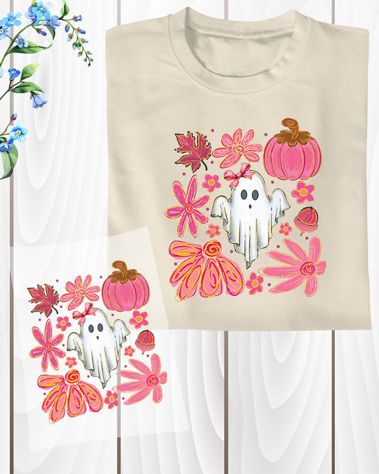 Floral Pink Ghost Boho Halloween DTF Transfer