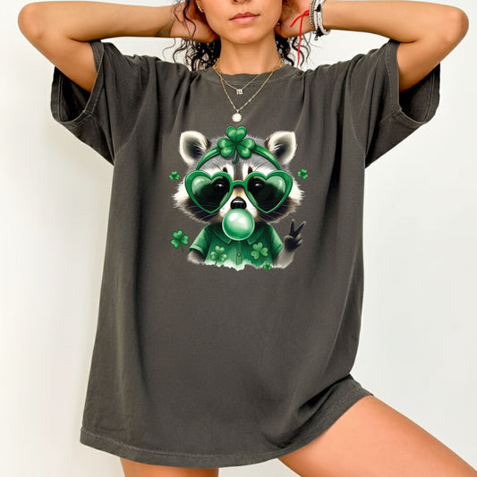 Funny Raccoon Character St. Patrick’s Day Shirts Shamrock Sweatshirt Saint Patrick Party Tees Irish Green Sweater For Men Women Kids