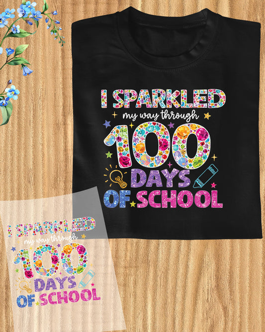 Glitter Gemstone 100 Days of School DTF Transfer, Ready to Press Heat Transfer for Shirts, Fun 100 Days of School Glitter Design, UV Sticker