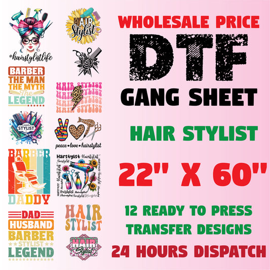 Hair Stylist DTF Transfer Premade Gang sheet