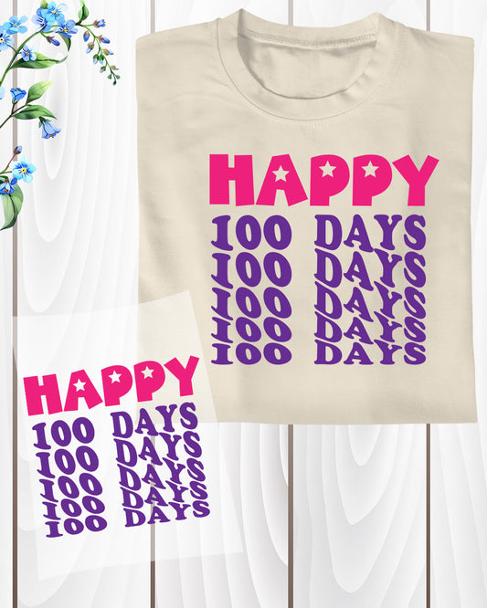 Happy 100 Days of School Coloring DTF Transfer, Ready to Press Heat Transfer for Shirts, Fun 100 Days of School Kids Design, UV Sticker