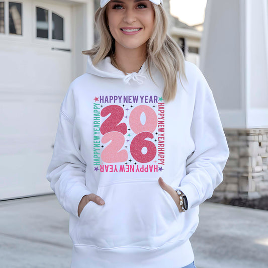 Happy New Year 2026 Christmas DTF Transfer, Ready to Press Heat Transfer for Shirts, Festive Holiday New Year Xmas Design, UV Sticker