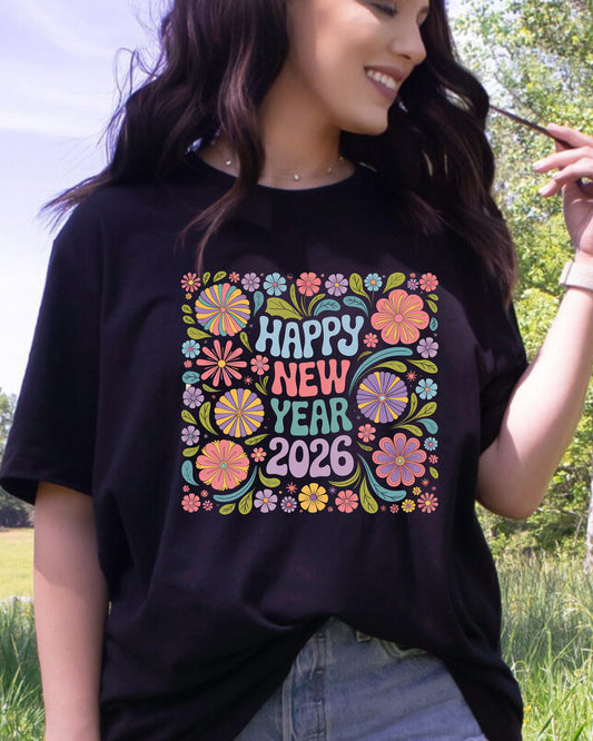 Happy New Year 2026 Colourful DTF Transfer, Ready to Press Heat Transfer for Shirts, Festive Colourful New Year 2026 Design, UV Sticker