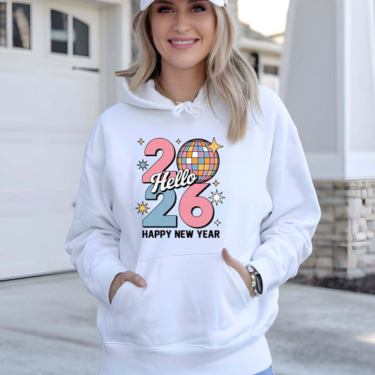 Happy New Year 2026 Disco Ball DTF Transfer, Ready to Press Heat Transfer for Shirts, Festive Holiday New Year 2026 Design, UV Sticker