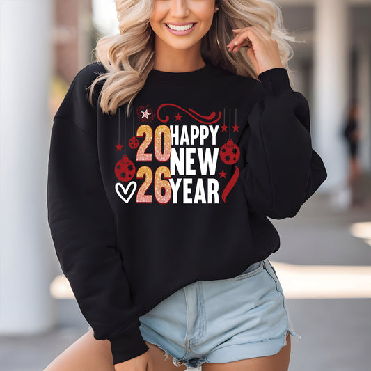 Happy New Year 2026 DTF Transfer, Ready to Press Heat Transfer for Shirts, Festive Holiday New Year 2026 Design, UV Sticker