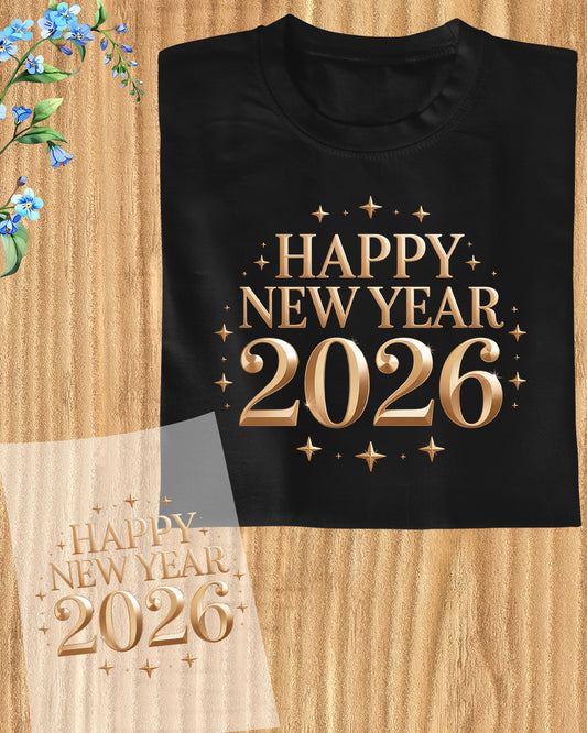 Happy New Year 2026 DTF Transfer, Ready to Press Heat Transfer for Shirts, Festive Holiday New Year 2026 Design, UV Sticker