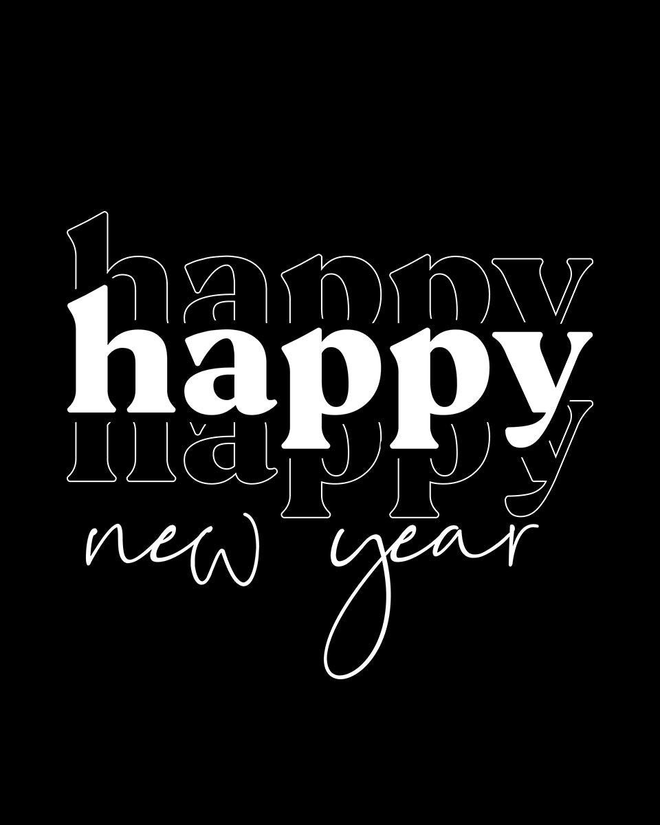 Happy New Year Retro White DTF Transfer