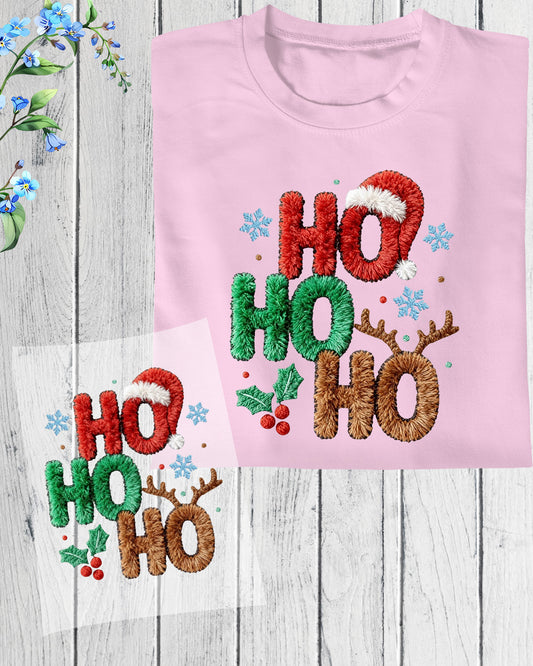 Ho Ho Ho Crochet Faux Yarn Christmas DTF Transfer Ready to Press, Christmas Santa Heat Transfer For Shirt, X-mas UV Sticker Prints