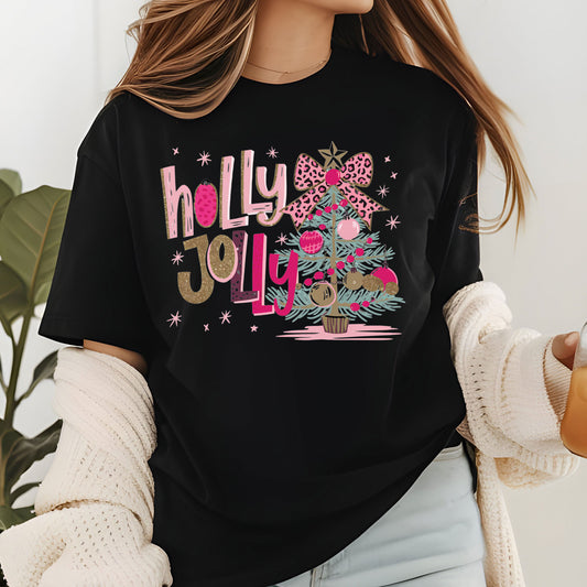 Holly Jolly Christmas Glitter Print DTF Transfer