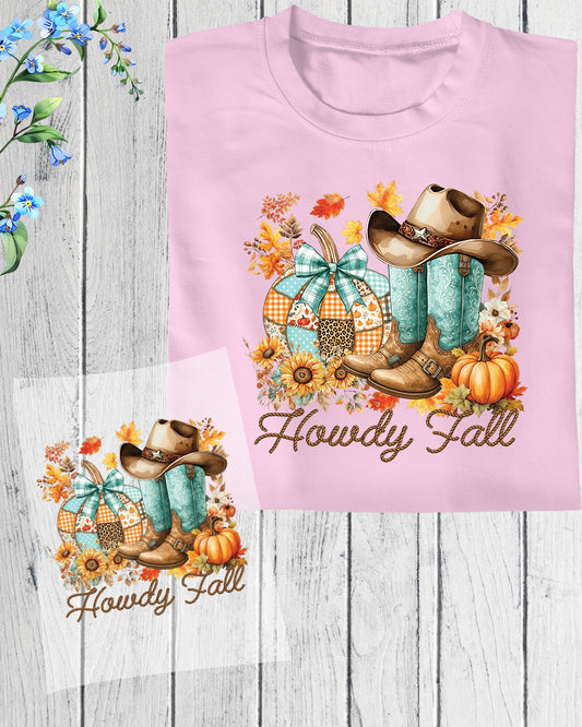 Howdy Fall Cowboy Boots Pumpkin DTF Transfer