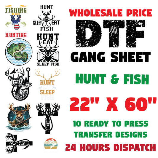Hunting & Fish DTF Transfer Premade Gangsheet Funny Hunting Ready to press