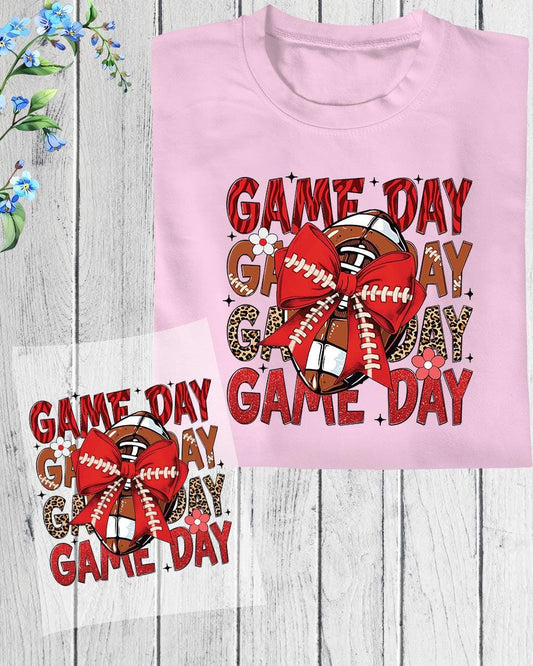 Game Day Red Football DTF Transfer Ready to press, Game Heat for Shirts Red Football iron on Transfer, Game Day Red Football UV Sticker
