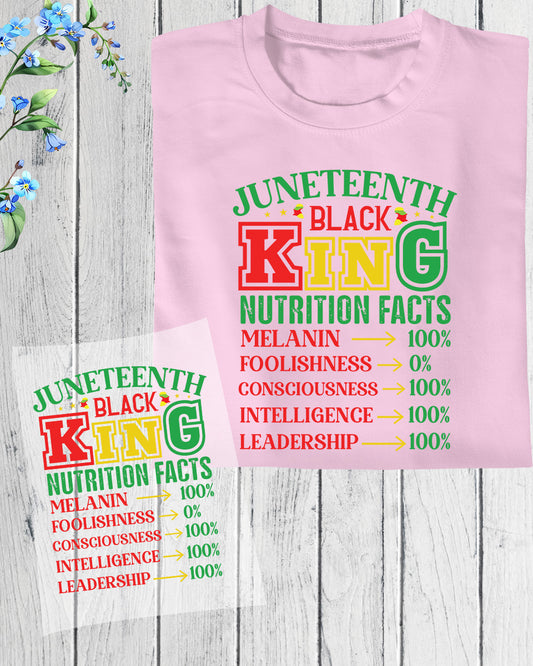 Juneteenth Black King Nutrition Facts DTF Transfer