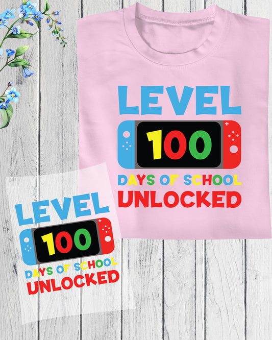 Level 100 Days of School Design DTF Transfer, Ready to Press Heat Transfer for Shirts, Fun 100 Days of School Design, UV Sticker