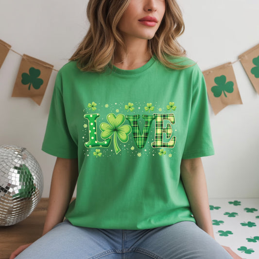 Love St Patrick’s Day DTF Transfer ready to Press Green Shamrock Heat Transfer for Shirts Irish UV Sticker Prints Iron on Transfer