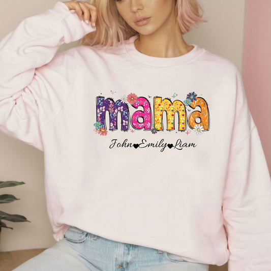 Personalized Mom Sweatshirt With Names, Customizable Mama Gift Shirt, Floral Mama Sweater, Mom Christmas Gift From Kids and Husband
