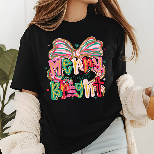 Merry & Bright Glitter Print DTF Transfer