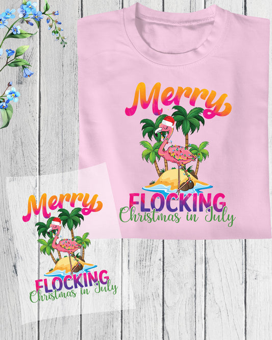 Merry Flocking Christmas In July Flamingo DTF Transfer