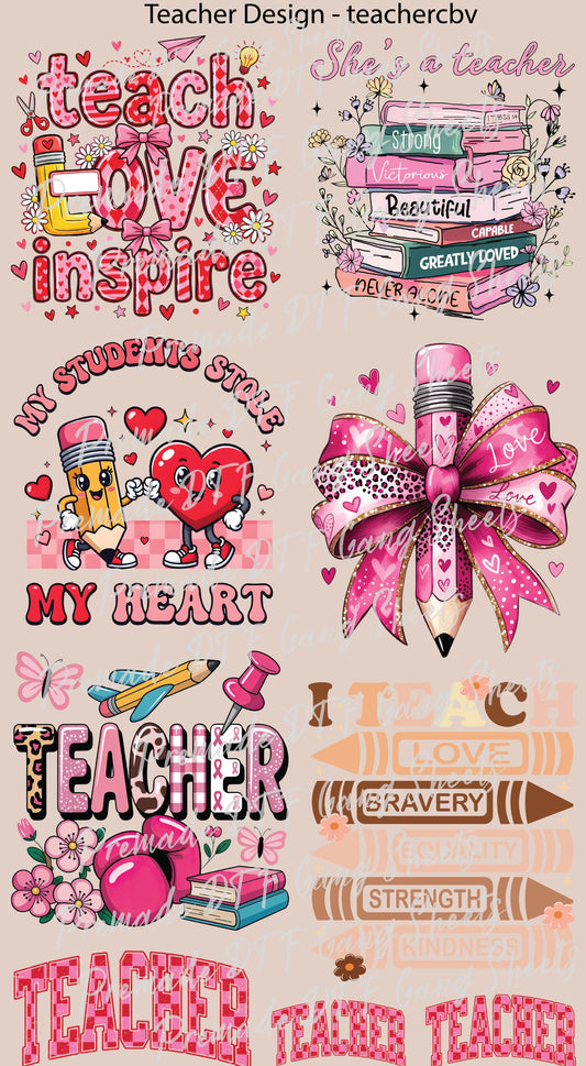 Teacher Premade Gang Sheet School Teacher DTF Transfer ready to Press Teach Love Inspire Heat Transfer for Shirts