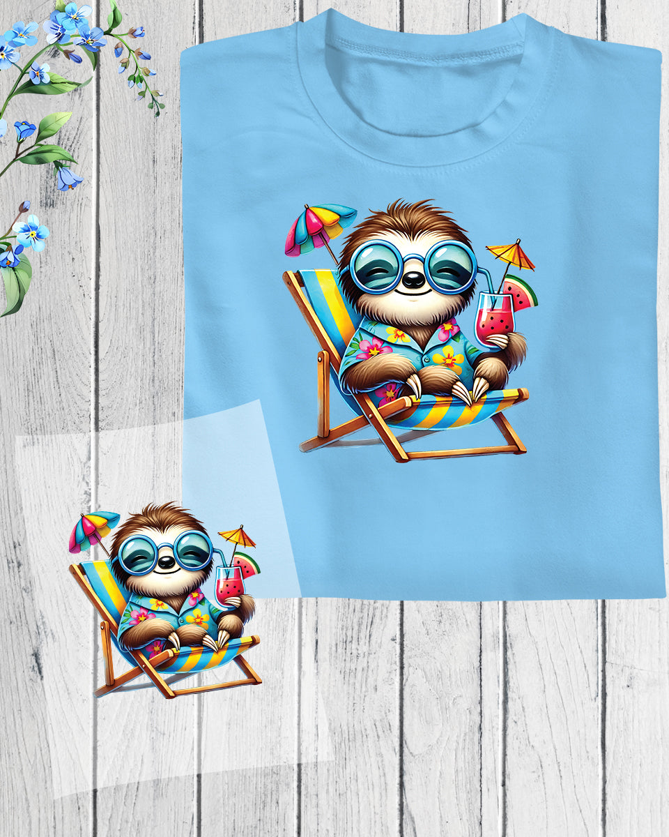 Funny Summer Sloth DTF Transfer Film