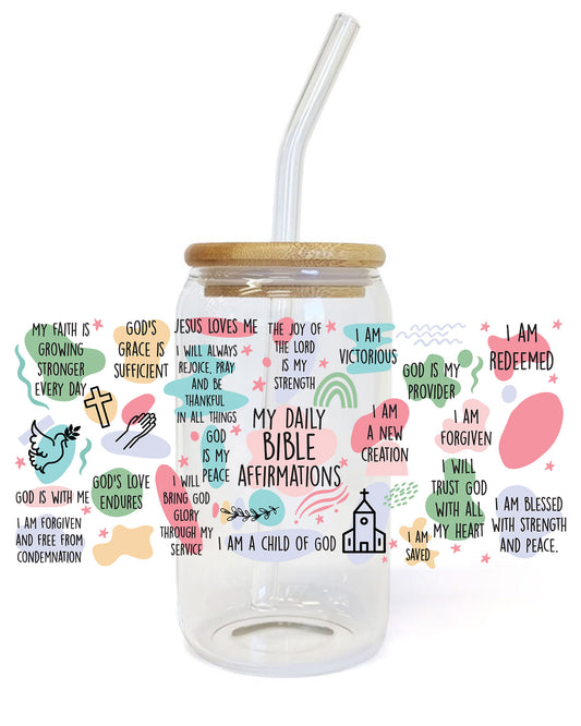 My Daily Bible Affirmations Glass Tumbler UV DTF
