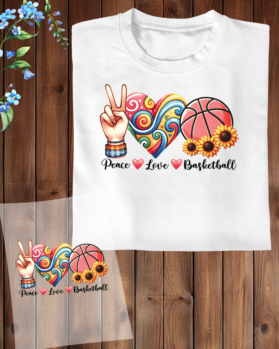 Retro Peace Love Basketball DTF Transfer Film