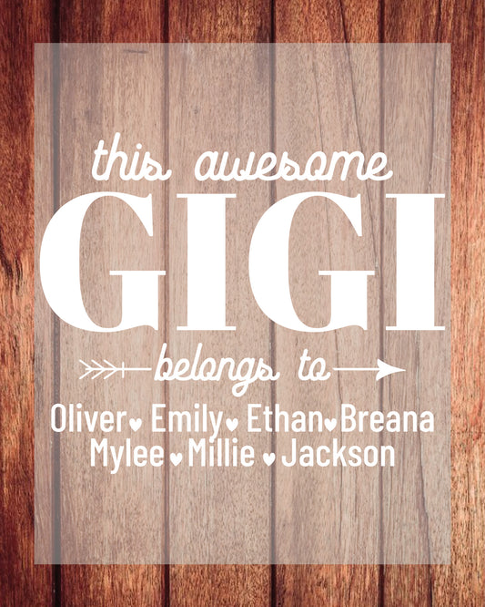 Personalized Gigi DTF Transfer With Kids Name