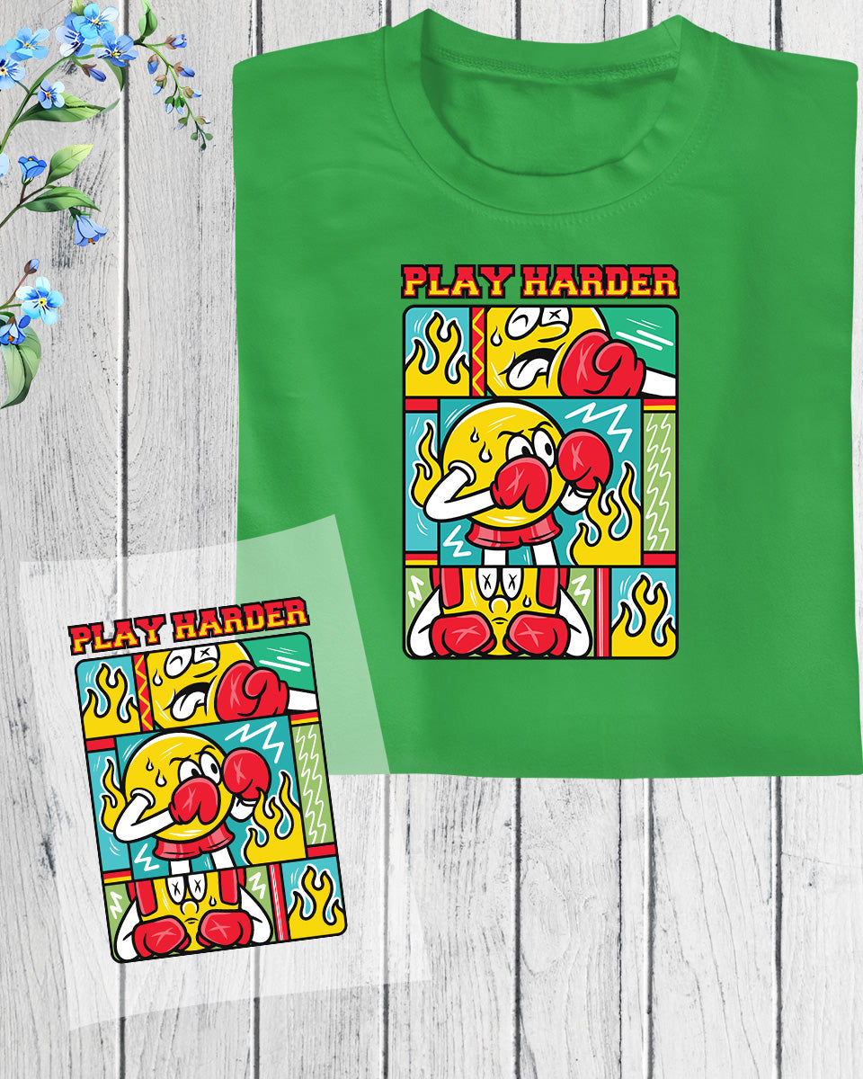 Play Harder Boxing Pop Cartoon DTF Transfer Film