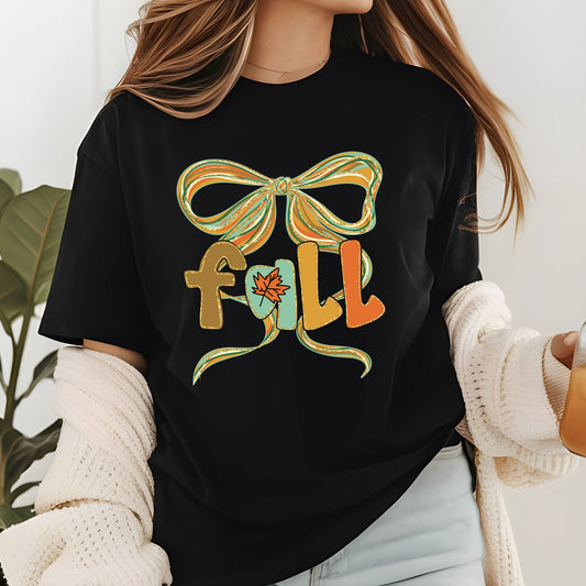 Glitter Fall Coquette DTF Transfer Preppy Fall Shirt Design Ready to Press Heat Transfer for Shirts UV Sticker Print