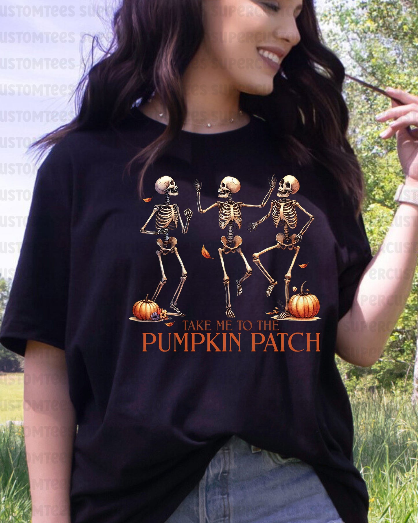 Pumpkin Patch Skeleton DTF Transfer Ready to Press