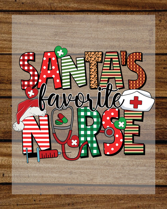 Santa's Favorite Nurse Retro DTF Transfer Film