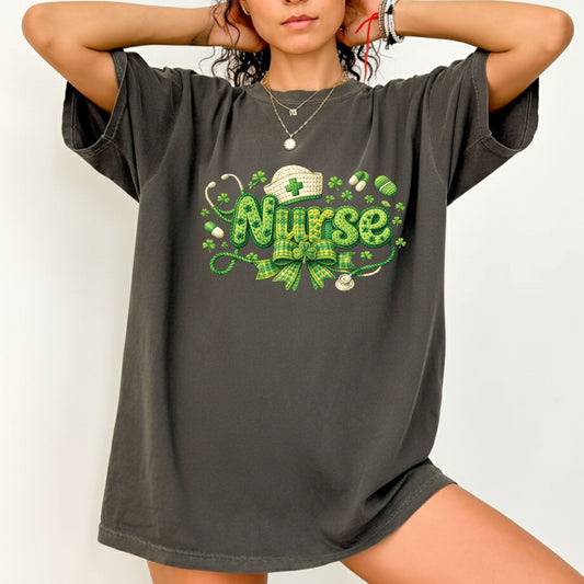 St Patrick’s Day Nurse Shirts Crochet Yarn Shamrock Sweatshirt Saint Patrick Party Tees Irish Green Sweater For Men Women Kids