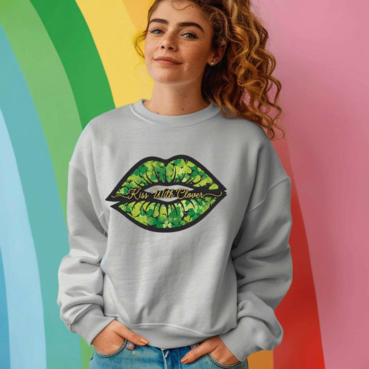 St Patricks Day Sweatshirt Kiss With Clover Viral Trend Shirts