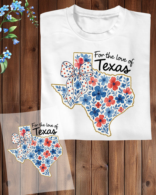 Texas Floral Patriotic Bow State DTF Transfer