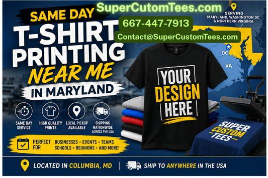 Same Day T-Shirt Printing Near Me in Columbia Maryland Near Baltimore DMV area - Pickup or Delivery Available