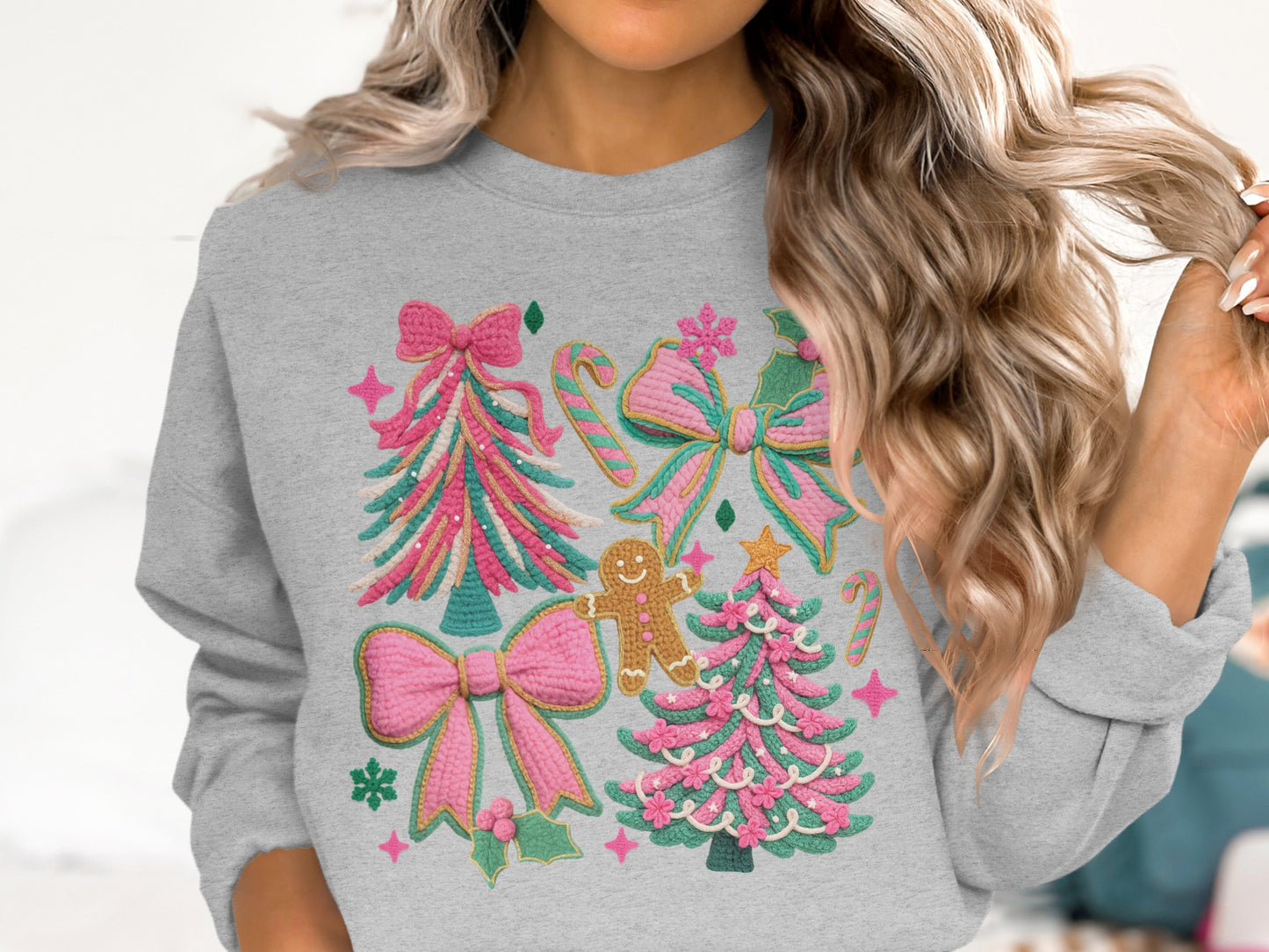 Festive Holiday Bows Gingerbread Candy Canes Sweatshirt