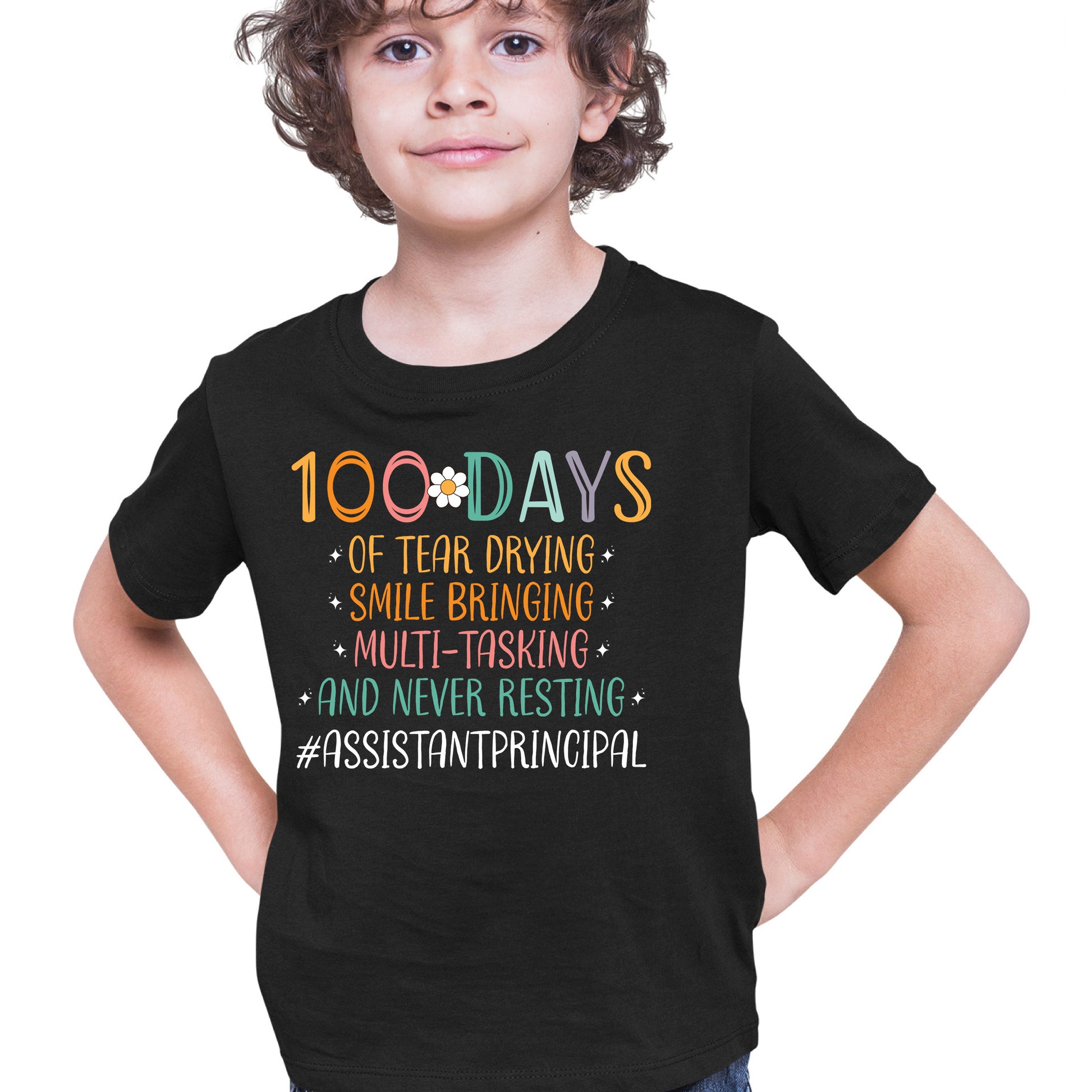 100 Days Assistant Principal Teacher DTF Transfer, Ready to Press Heat Transfer for Shirts, Fun 100 Days of School Teacher Design, UV Sticker