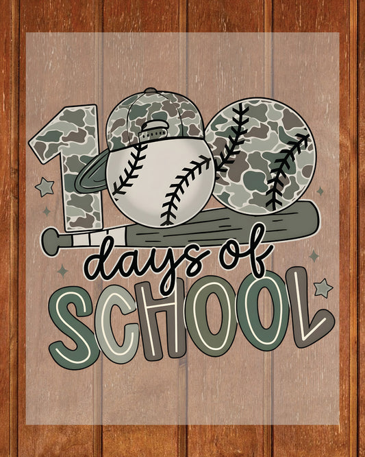 100 Days Of School Baseball DTF Transfer Ready to Press Preppy 100th Heat Application UV Sticker Prints Sports DIY Student Shirt Decal Graphic