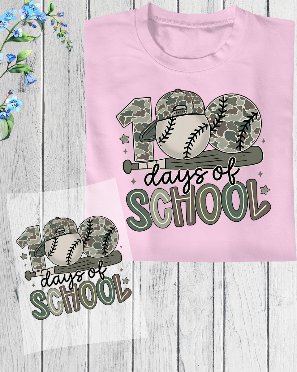 100 Days Of School Baseball DTF Transfer Ready to Press Preppy 100th Heat Application UV Sticker Prints Sports DIY Student Shirt Decal Graphic