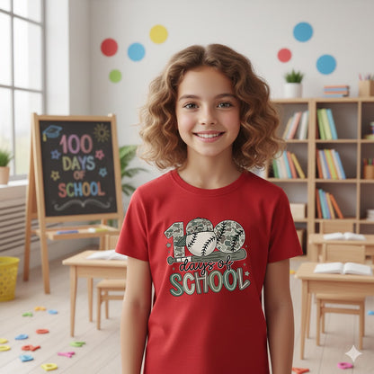 100 Days of School Baseball T Shirt Sport Lover Game Day 100 Days of School Shirt for Kids Boys Girls Women Men