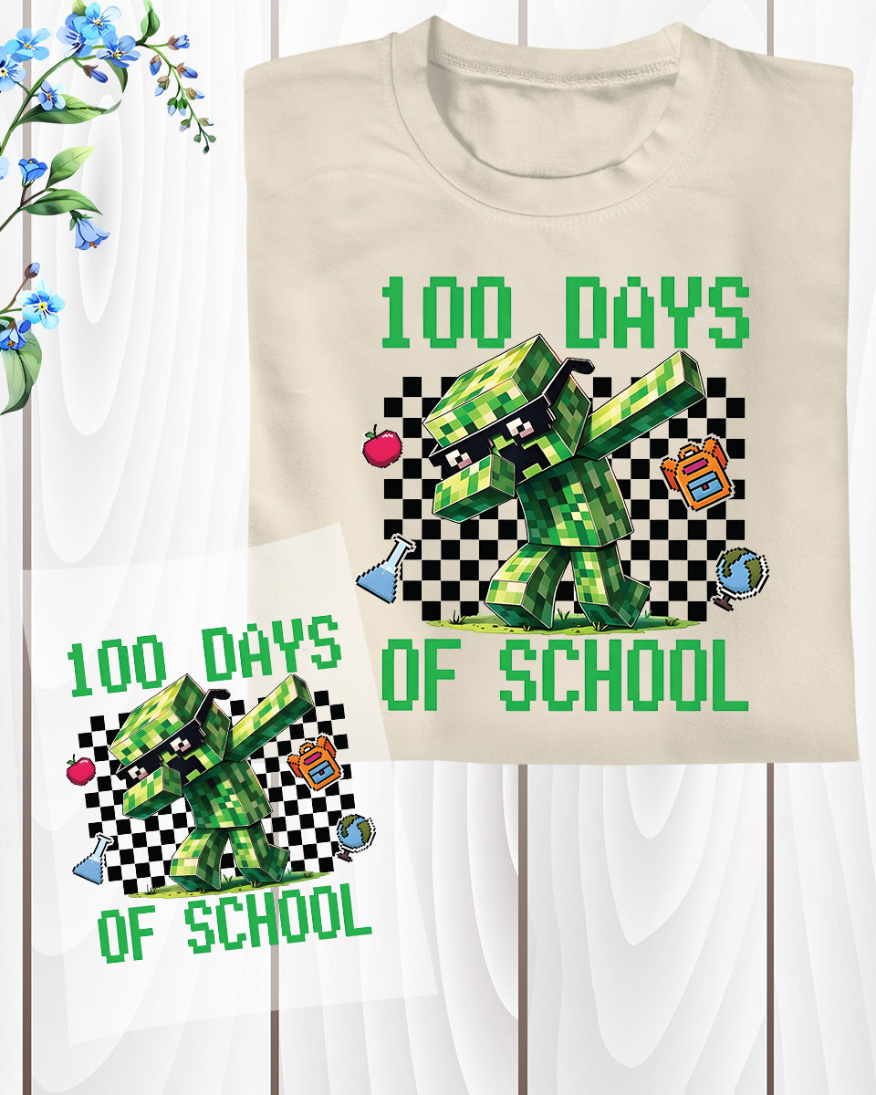 100 Days Of School Complete Gamer Video Games Boys DTF Transfer Ready to Press Happy 100th Heat Application UV Sticker Prints Gaming DIY Decal