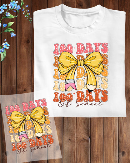 100 Days of School Coquette Bow DTF Transfer, Ready to Press Heat Transfer for Shirts, Fun 100 Days of School Design, UV Sticker